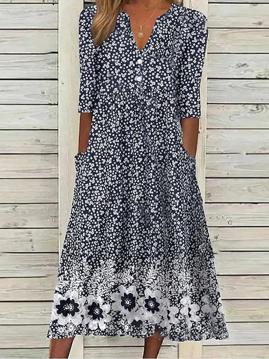Zia - Lässiges Kleid mit halben Ärmeln, Blumendruck und herzförmigem Ausschnitt