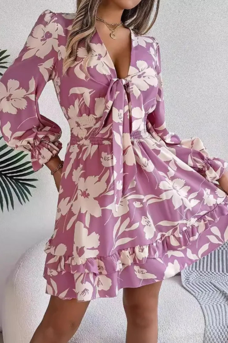 Zinnia | Rüschen Schleifenknoten A-Linie Kurzes Kleid