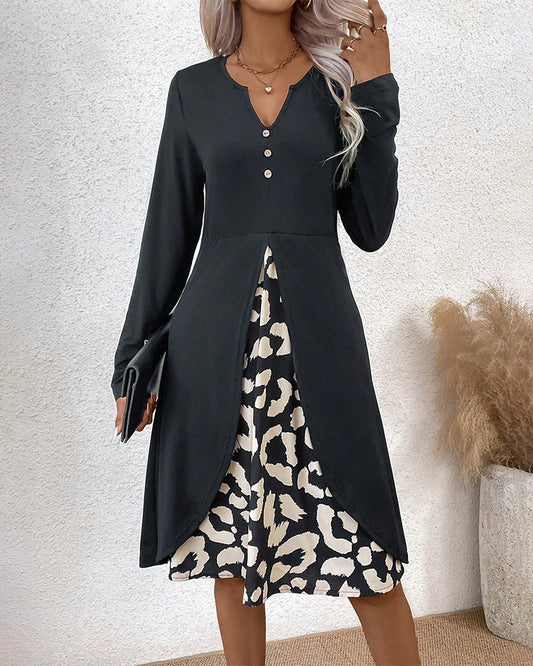 A-Linien-Kleid - Chic - Baumwollmischung, Colour Block - Perfekt für Frühling, Herbst, Winter
