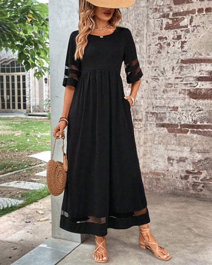 Kleid in A-Linie - Einfach - 65% Polyester, 35% Baumwolle - Ideal für Frühling, Sommer und Herbst