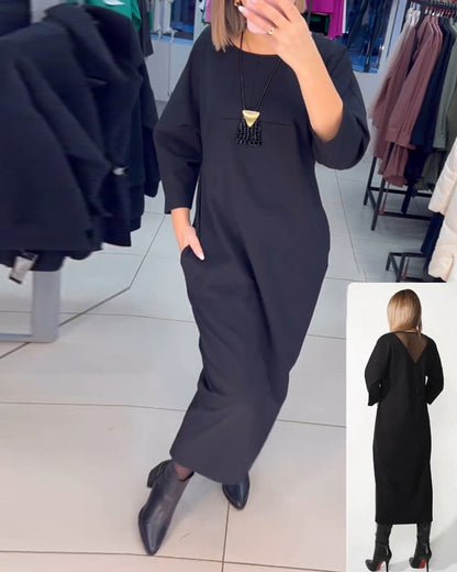 A-Linien Kleid - Einfach - 94% Polyester, 6% Elasthan, Unifarben - Ideal für Herbst und Winter