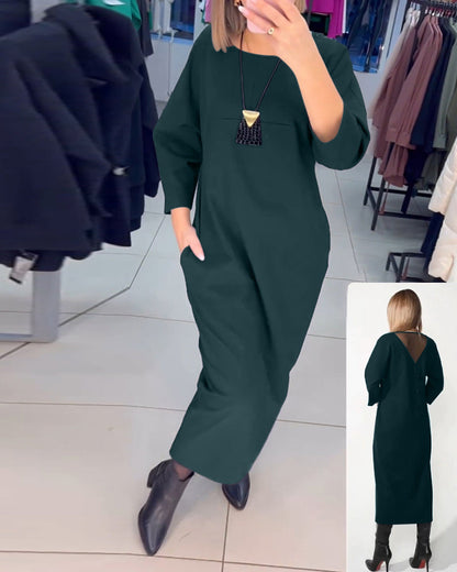 A-Linien Kleid - Einfach - 94% Polyester, 6% Elasthan, Unifarben - Ideal für Herbst und Winter