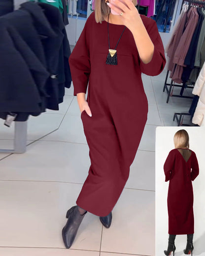 A-Linien Kleid - Einfach - 94% Polyester, 6% Elasthan, Unifarben - Ideal für Herbst und Winter