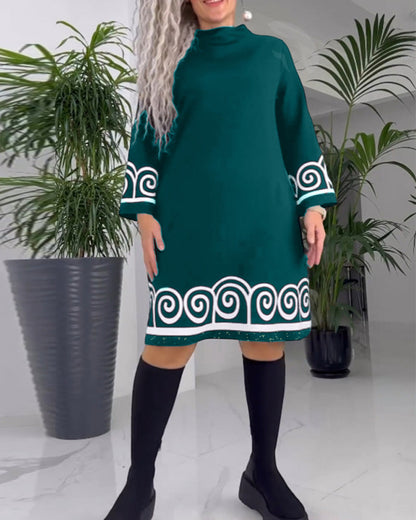 Kleid in A-Linie - Einfach - Bedruckt, 5% Elasthan, 95% Polyester - Perfekt für Herbst und Winter