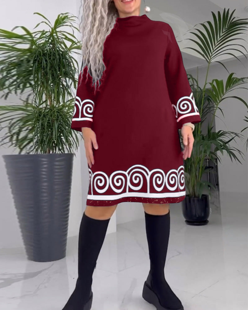 Kleid in A-Linie - Einfach - Bedruckt, 5% Elasthan, 95% Polyester - Perfekt für Herbst und Winter