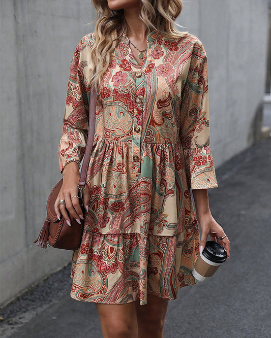 Kleid in A-Linie - einfach - bedruckte Baumwollmischung - perfekt für Frühling und Herbst