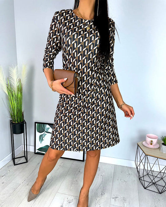 Kleid in A-Linie - einfach, schick - bedruckte Baumwollmischung - perfekt für Frühling, Herbst und Winter