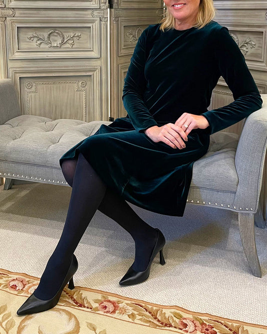 A-Linien-Kleid - Einfach - Samt, knielang, lange Ärmel - Perfekt für Herbst und Winter