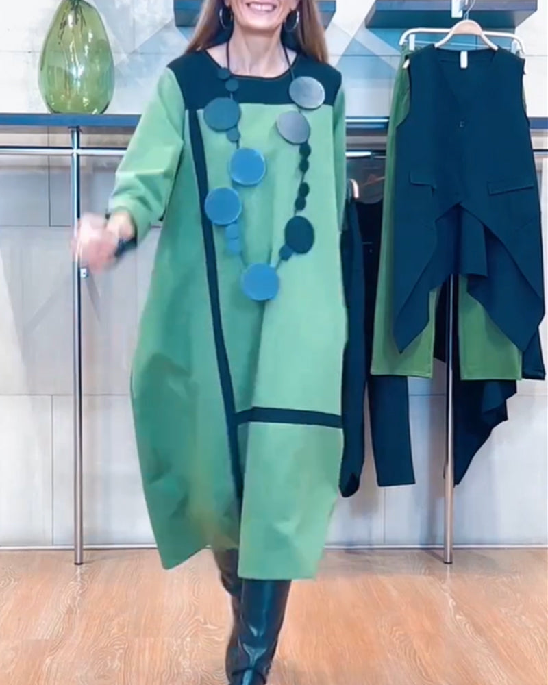 Kleid in A-Linie - einfach - gestreifte Baumwollmischung - ideal für Frühling und Herbst
