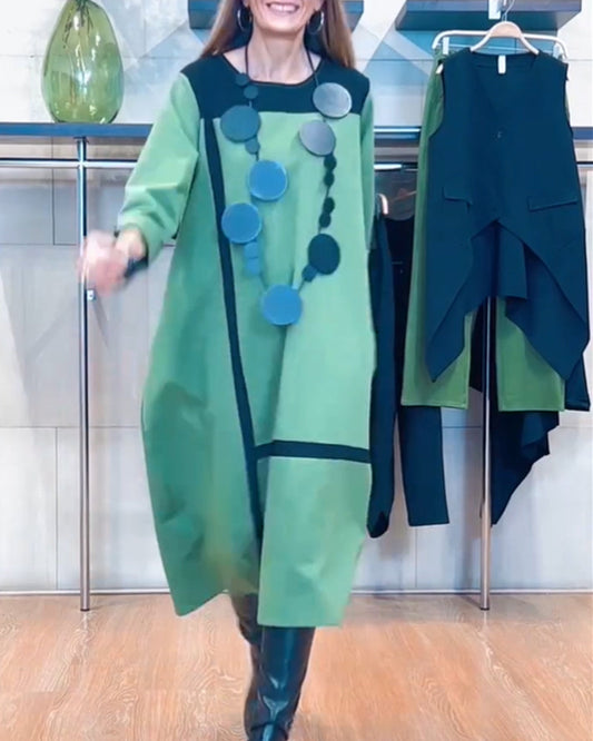 Kleid in A-Linie - einfach - gestreifte Baumwollmischung - ideal für Frühling und Herbst