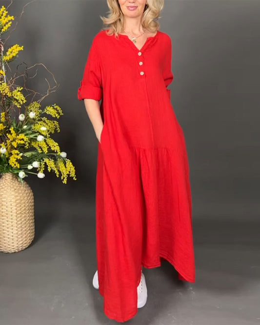 Kleid in A-Linie - Einfach - Baumwolle und Leinen - Perfekt für Herbst und Winter