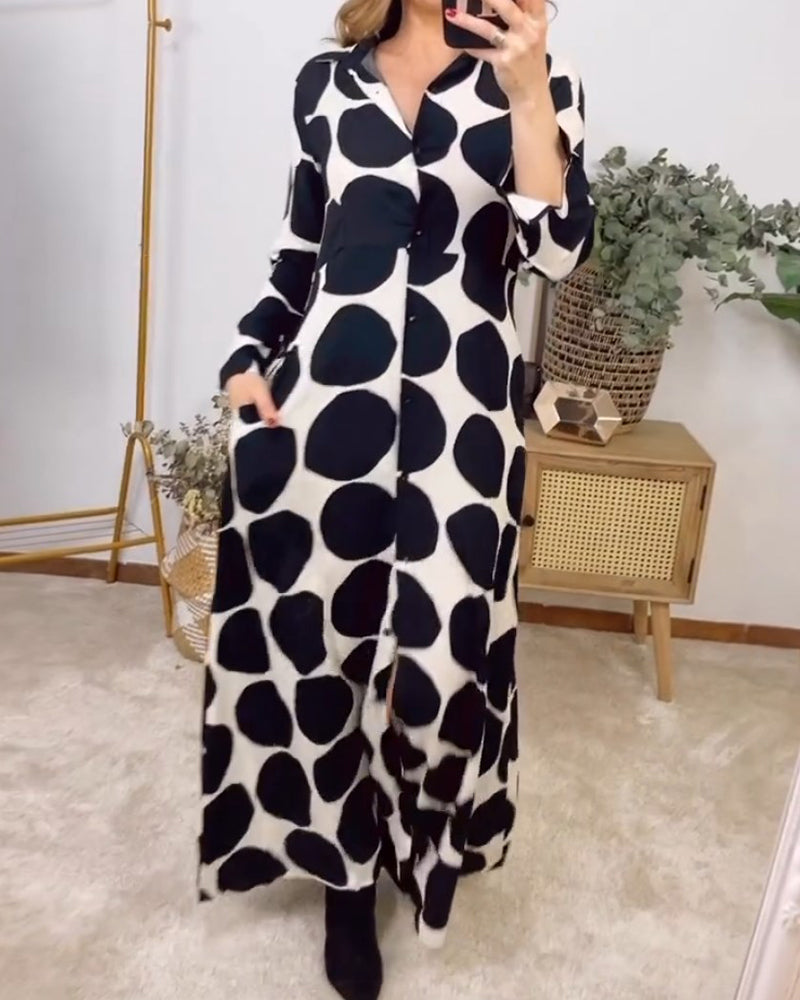 Kleid in A-Linie - Einfach - Baumwollmischung mit geometrischem Druck - Perfekt für Frühling und Herbst