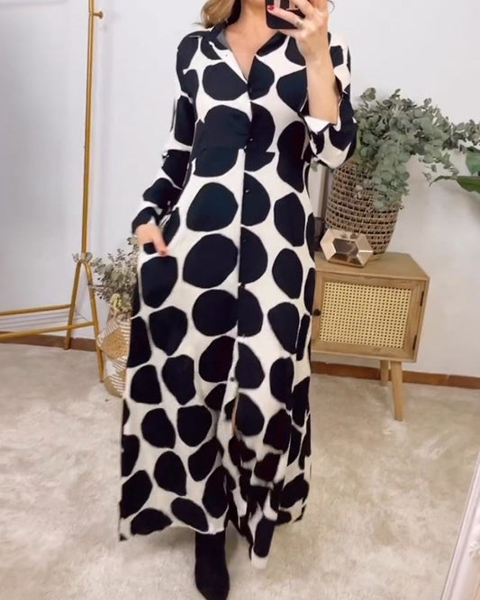 Kleid in A-Linie - Einfach - Baumwollmischung mit geometrischem Druck - Perfekt für Frühling und Herbst