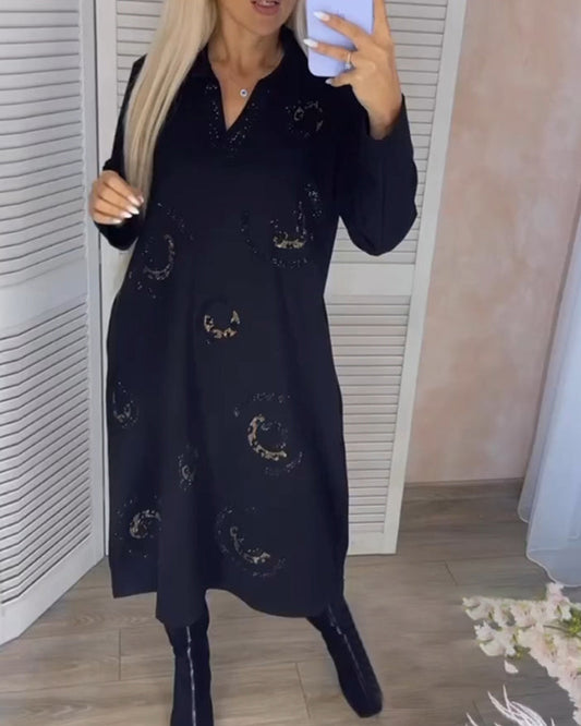 Kleid in A-Linie - Einfach - Baumwollmischung, bedruckt - Ideal für Frühling, Herbst, Winter