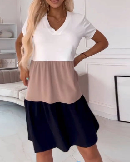 A-Linien-Kleid - Einfach - Baumwollmischung Colour Block - Perfekt für den Sommer