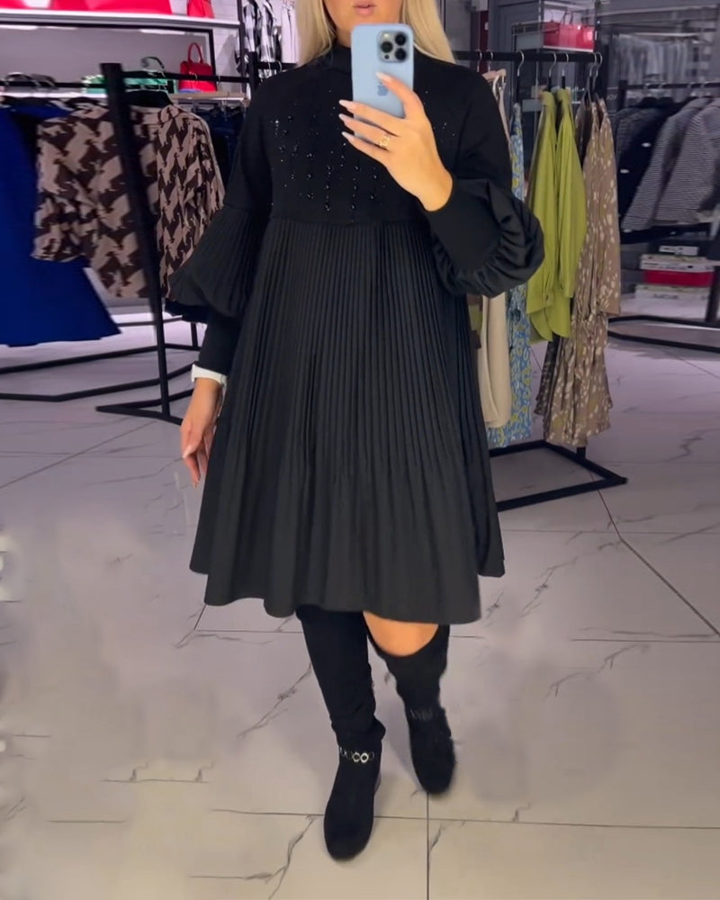 A-Linien Kleid - Einfach - Baumwollmischung mit Ballonärmeln - Perfekt für Herbst und Winter