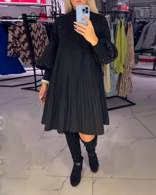 A-Linien Kleid - Einfach - Baumwollmischung mit Ballonärmeln - Perfekt für Herbst und Winter