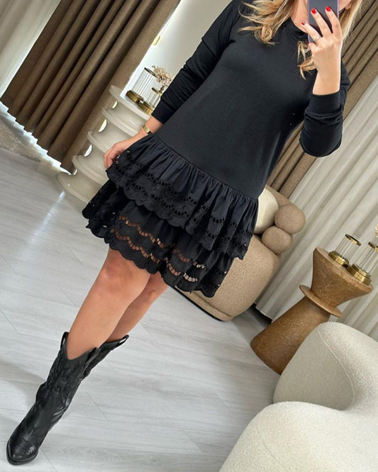 A-Linien Kleid - Einfach - Baumwollmischung mit Spitze - Perfekt für Frühling und Herbst