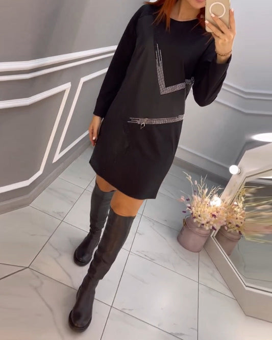 Kleid in A-Linie - Einfach - Baumwollmischung mit Colour Blocking - Perfekt für Herbst und Winter