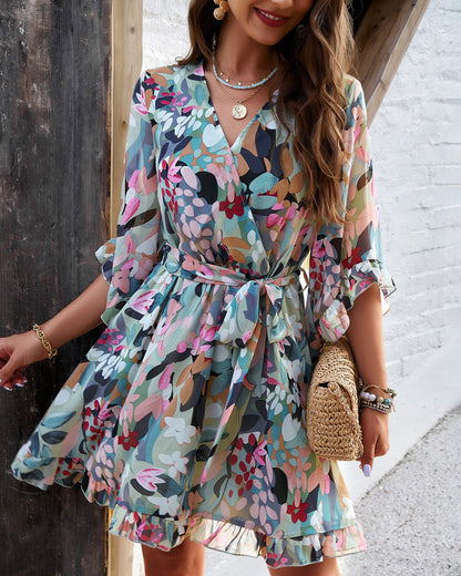 A-Linien Kleid - Elegant - Chiffon mit Blumenmuster - Perfekt für Frühling und Sommer