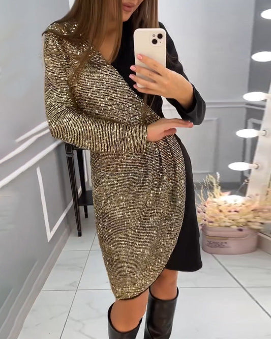 A-Linien Kleid - Elegant - Baumwollmischung mit Pailletten - Perfekt für Herbst und Party