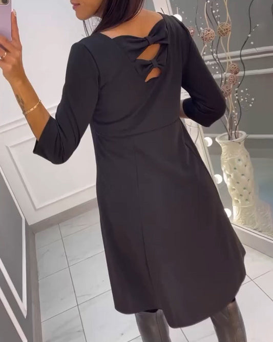 A-Linien Kleid - Elegant - Baumwollmischung mit Schleife - Perfekt für Frühling, Herbst und Winter
