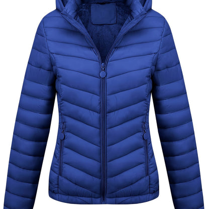 Fien | Kapuzenpuffjacke mit Reißverschluss und schrägen Taschen