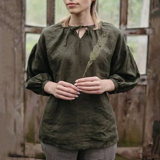Jazmy - Leinenbluse mit langen Ärmeln für Frauen
