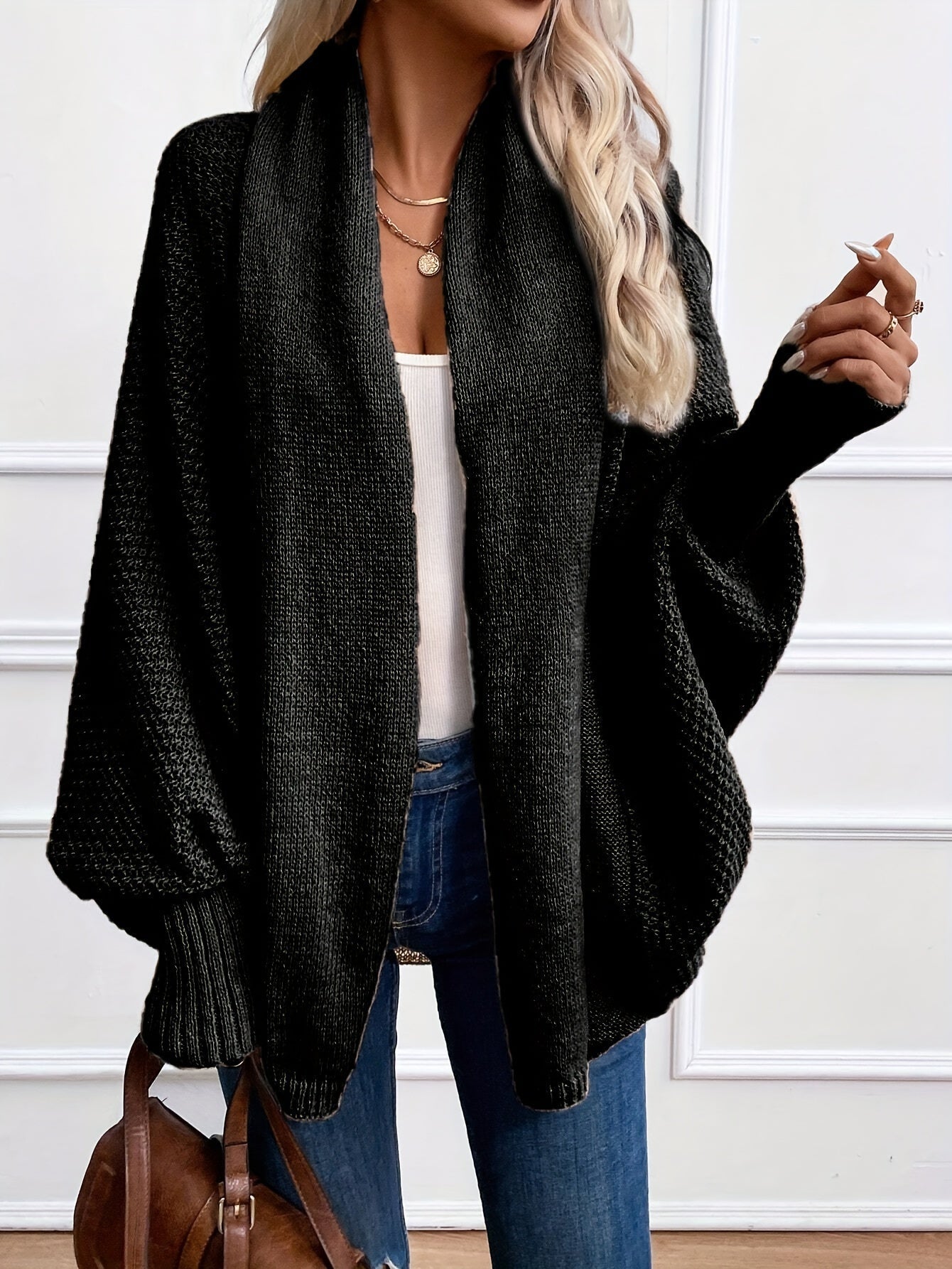 Ariadne - Einfarbige Strickjacke mit Schalkragen für Frauen