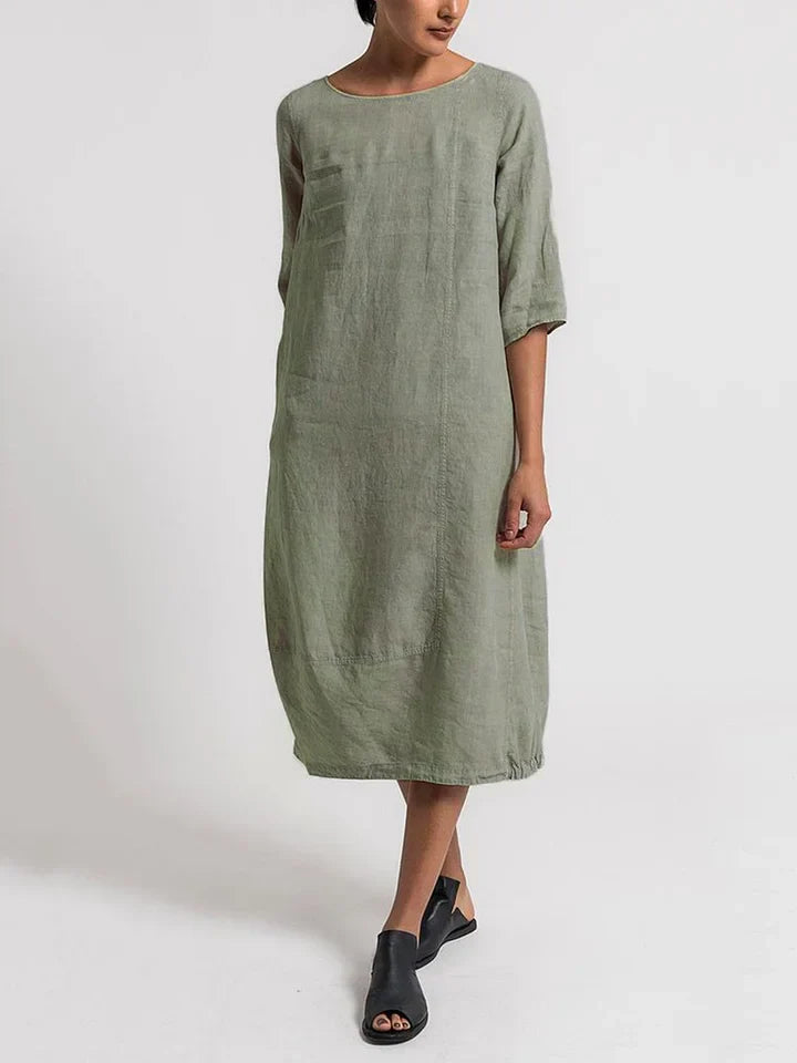 Dinny - 3/4 Ärmel Rundhalsausschnitt Schlichtes Freizeitkleid
