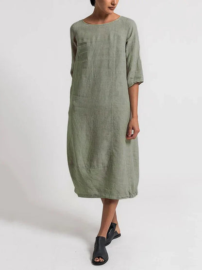Dinny - 3/4 Ärmel Rundhalsausschnitt Schlichtes Freizeitkleid