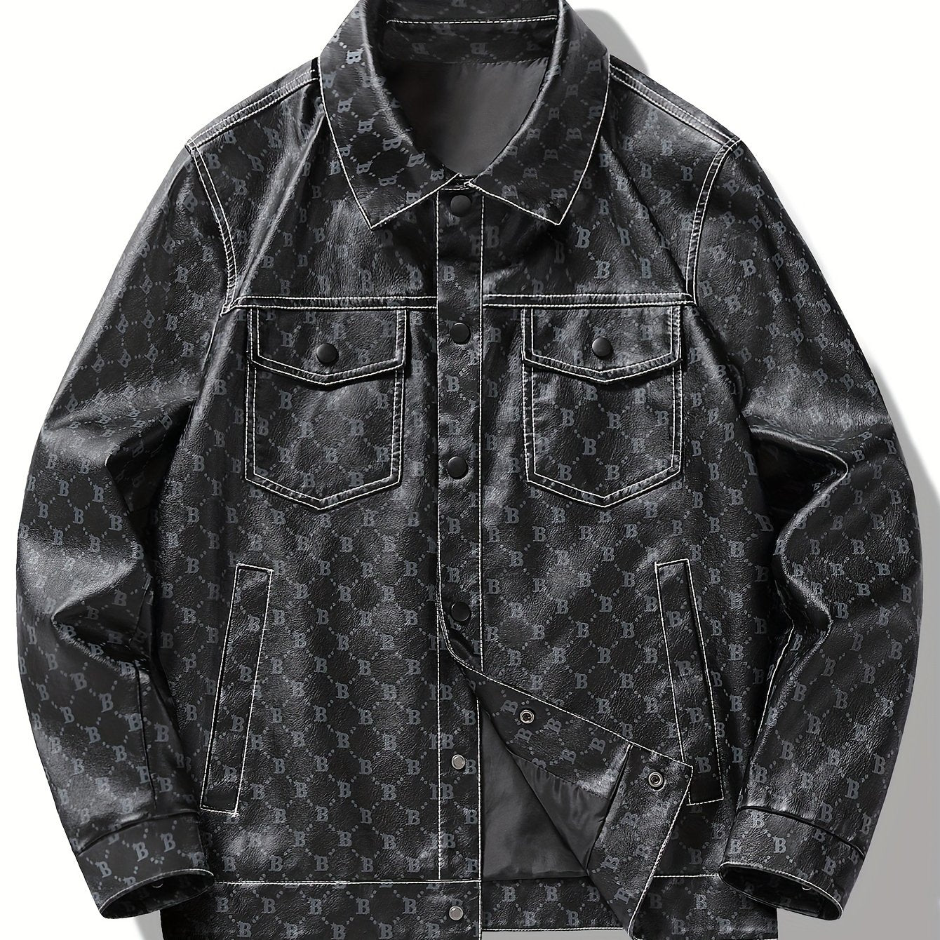 Bram | Schicke PU-Leder-Sommerjacke mit B-Print und Pattentaschen