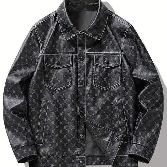 Bram | Schicke PU-Leder-Sommerjacke mit B-Print und Pattentaschen
