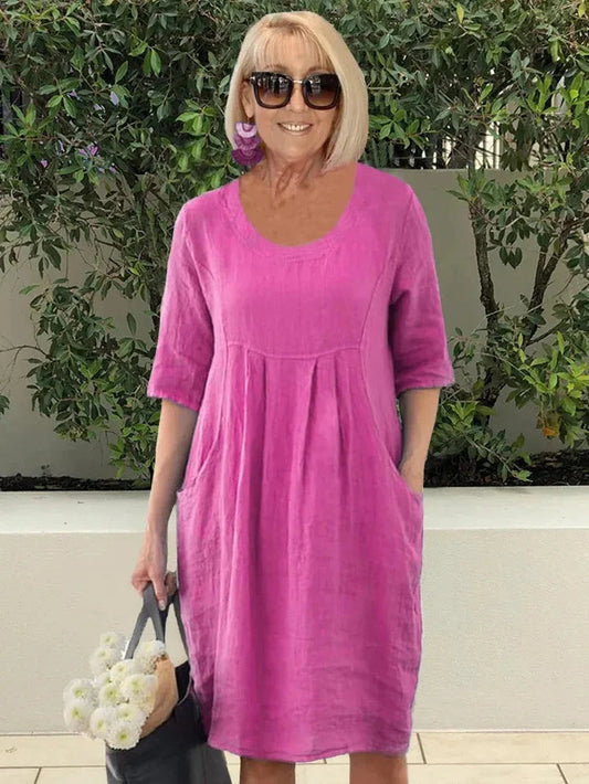 Lässiges Sommer-Midikleid mit kurzen Ärmeln und praktischen Taschen