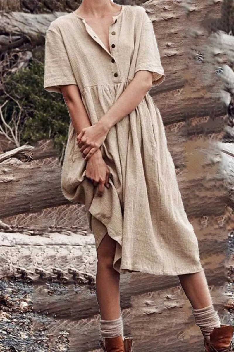 Lässiges Patchwork-Kleid mit O-Ausschnitt und A-Linie