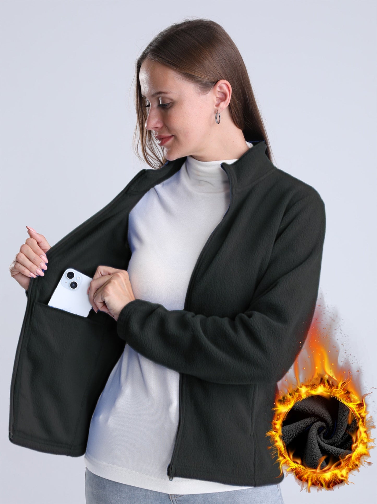 Nina | Schlichte, mit Plüsch gefütterte Jacke mit Reißverschluss und Taschen