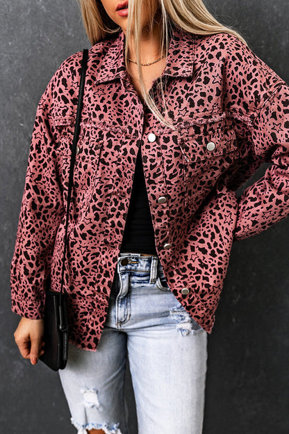 Maeve | Chic Leopardenmuster rosa Jeanshemd Jacke