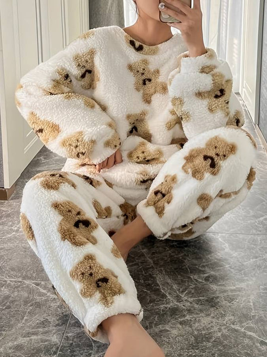 Diana - Bequemes Loungewear-Set mit weißem Bärendruck für Frauen