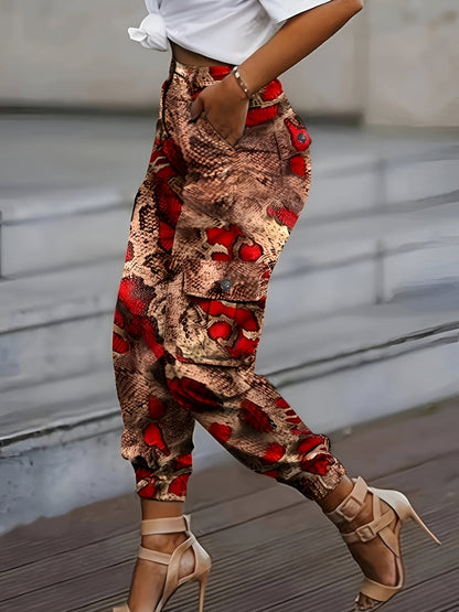 Chic Jogginghose mit Schlangendruck und hohem Bund