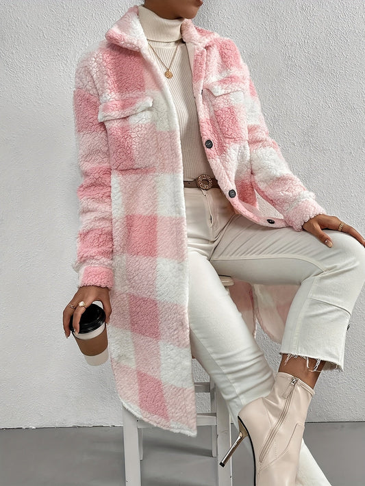 Valeria - Stylischer karierter Teddymantel