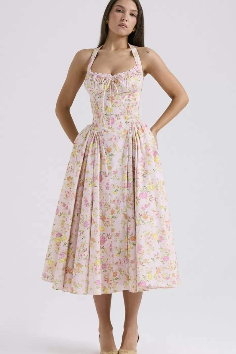 Abigail - Gemustertes Midikleid mit Rundhalsausschnitt