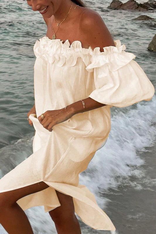 Jamila - Kleid aus Leinen mit schulterfreien Rüschen