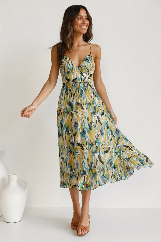 Adela Midi-Sommerkleid mit Druck und Fransen