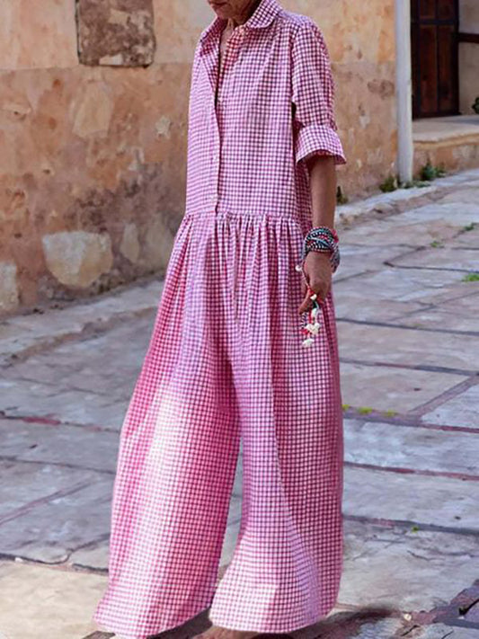 Zola - Stylischer langärmeliger karierter Jumpsuit