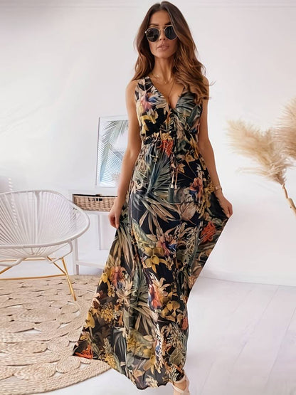 Abitha - Bohème Kleid mit Kordelzug und tropischem Druck