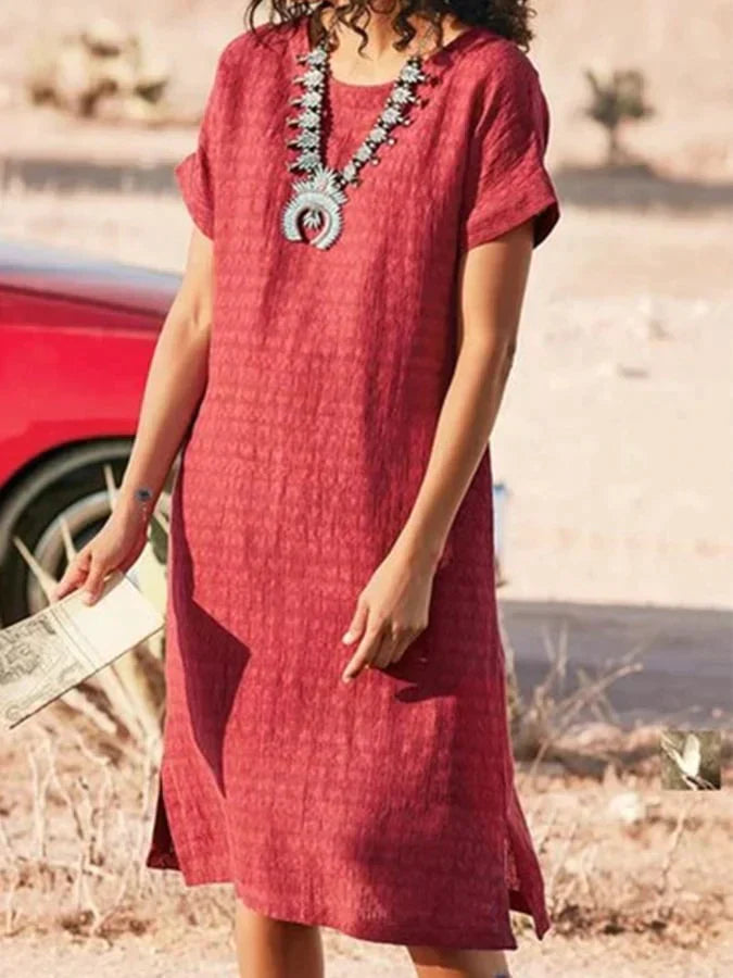 Kyla - Sommerliches Midikleid mit Rundhalsausschnitt und kurzen Ärmeln