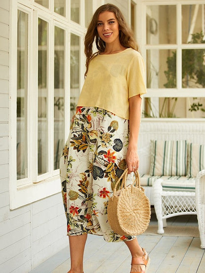 Madison - Zweiteiliges Maxikleid im Vintage-Stil mit kurzen Ärmeln, Rundhalsausschnitt und Blumendruck