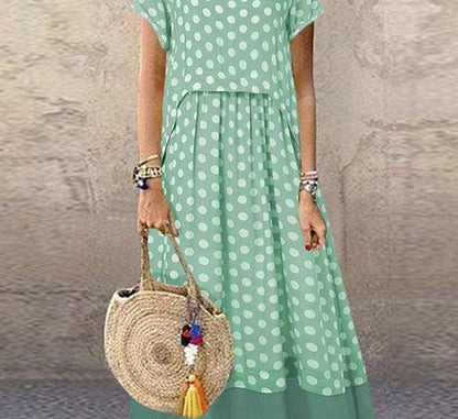 Bretagne - Zweiteiliges langes Sommerkleid mit Polka-Dot-Print