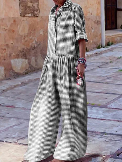 Zola - Stylischer langärmeliger karierter Jumpsuit