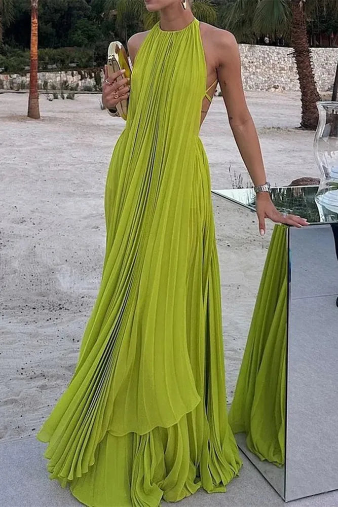 Langes Kleid mit offenem Rücken und Bändern in modernem Design